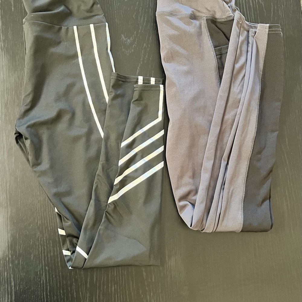 Black Athletic Leggings with Reflective Stripe & Gray Workout Leggings